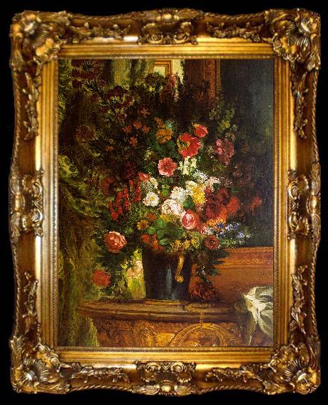 framed  Eugene Delacroix Bouquet of Flowers on a Console_3, ta009-2